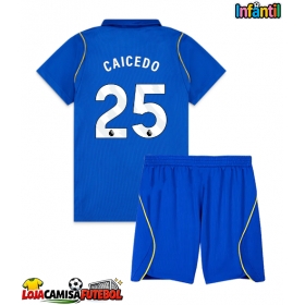 Camisa de Futebol Chelsea Moises Caicedo #25 Equipamento Principal Infantil 2026-27 Manga Curta (+ Calças curtas)
